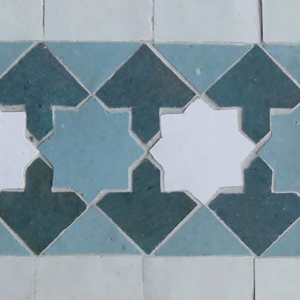 Moroccan Zellige Franja Border Mosaic Snow + Blue Grass + Peacock by Tiles of Ezra