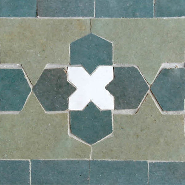 Moroccan Zellige Friso Border Mosaic Avocado + Snow + Peacock by Tiles of Ezra