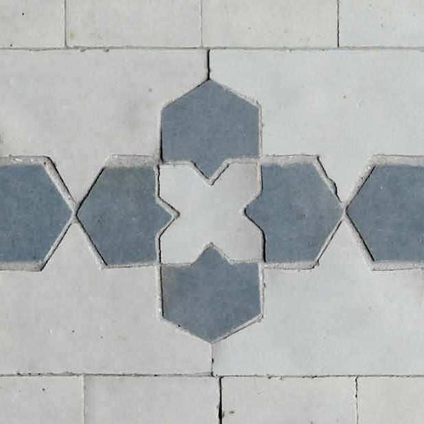 Moroccan Zellige Friso Border Mosaic Snow + Blue Grass by Tiles of Ezra