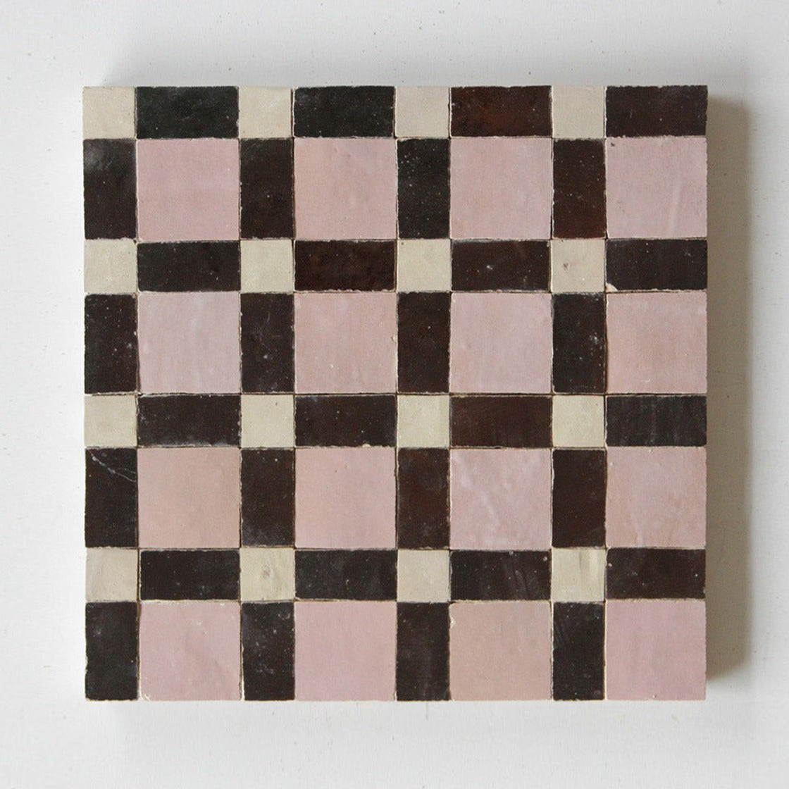 Moroccan Zellige Reticula Mosaic Clay + Chocolate + Moroccan Pink by Tiles of Ezra