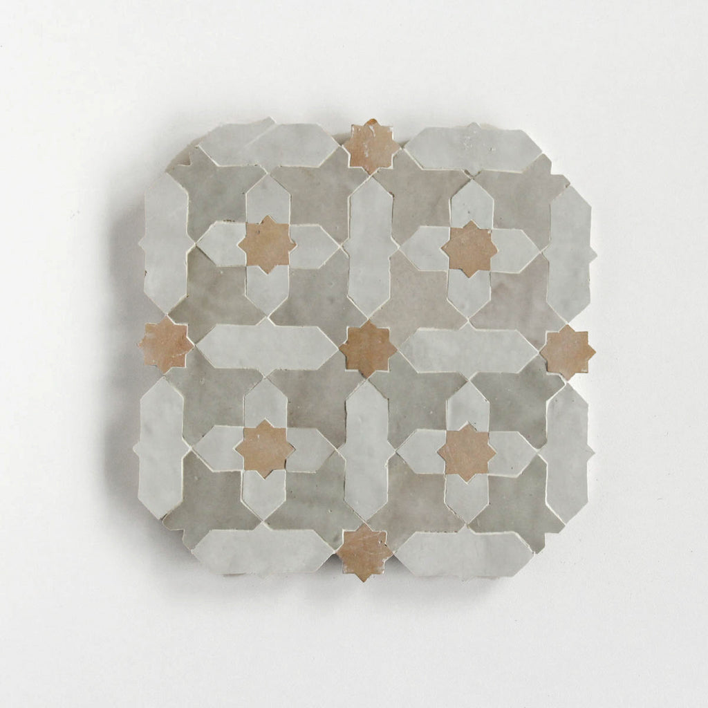 Moroccan Zellige Prisma Large Mosaic Large Format Snow + Dust + Clay by Tiles of Ezra