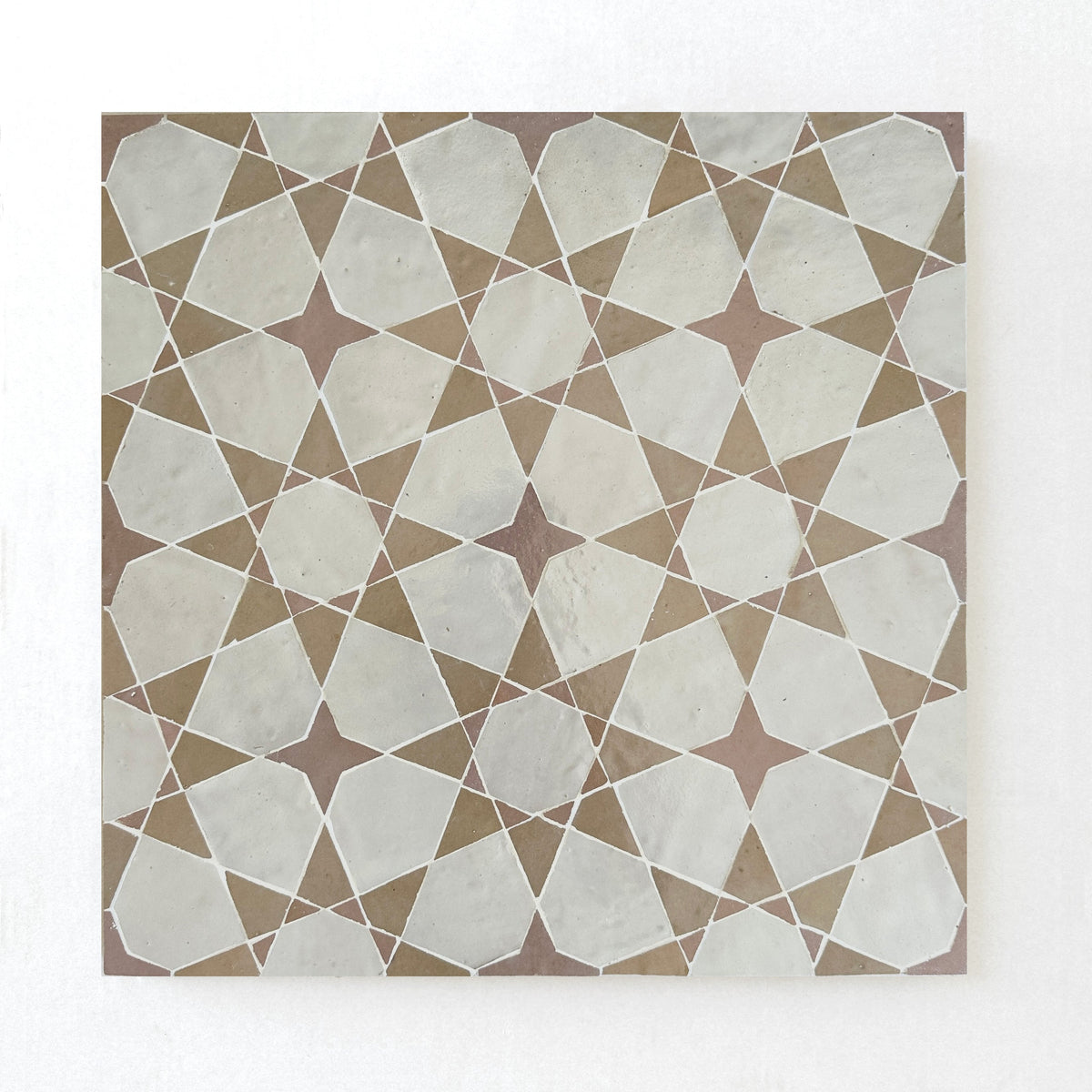 Moroccan Zellige Voluta Large Mosaic Large Format Snow + Latte + Moroccan Pink by Tiles of Ezra