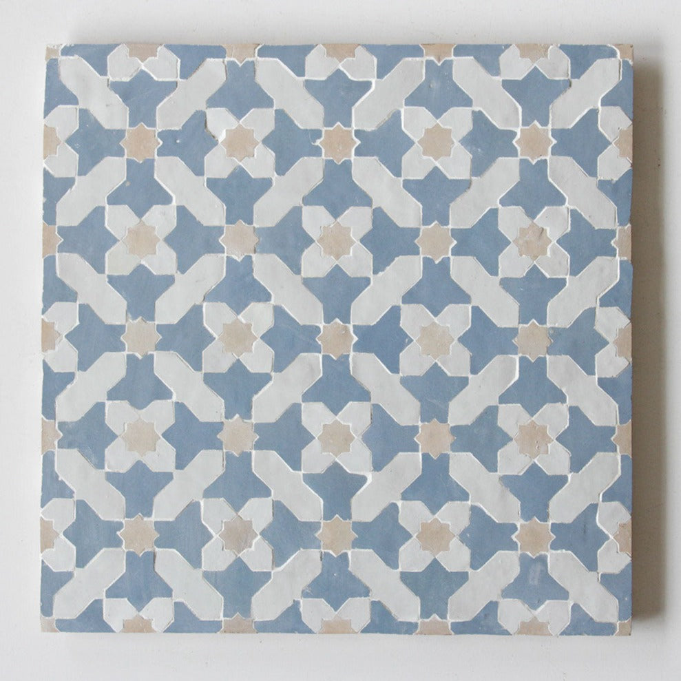 Moroccan Zellige Prisma Mosaic Snow + Blue Grass + Clay by Tiles of Ezra