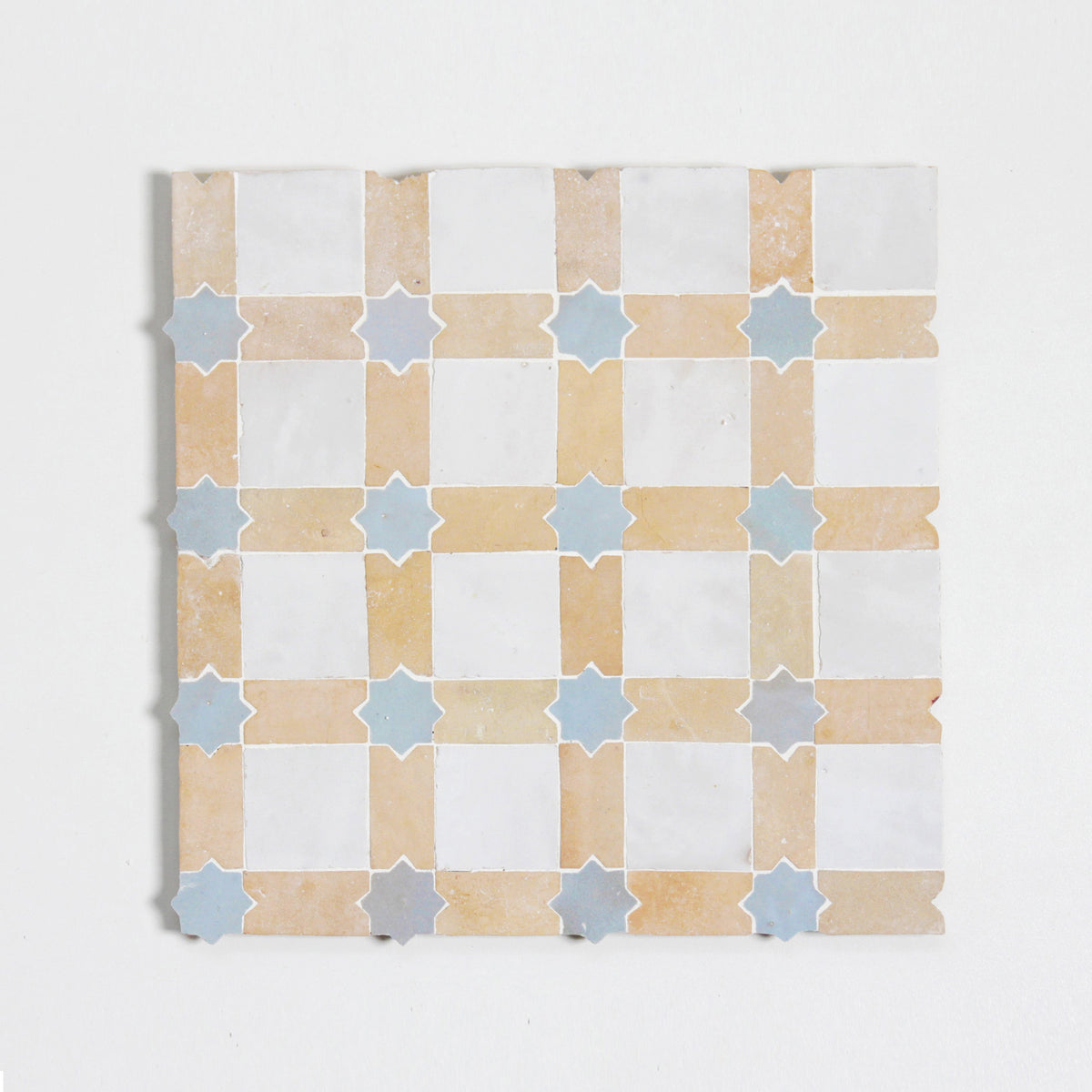 Moroccan Zellige Estela Mosaic Snow + Clay + Duck Egg Blue by Tiles of Ezra