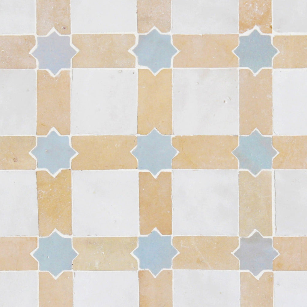 Moroccan Zellige Estela Mosaic Snow + Clay + Duck Egg Blue by Tiles of Ezra