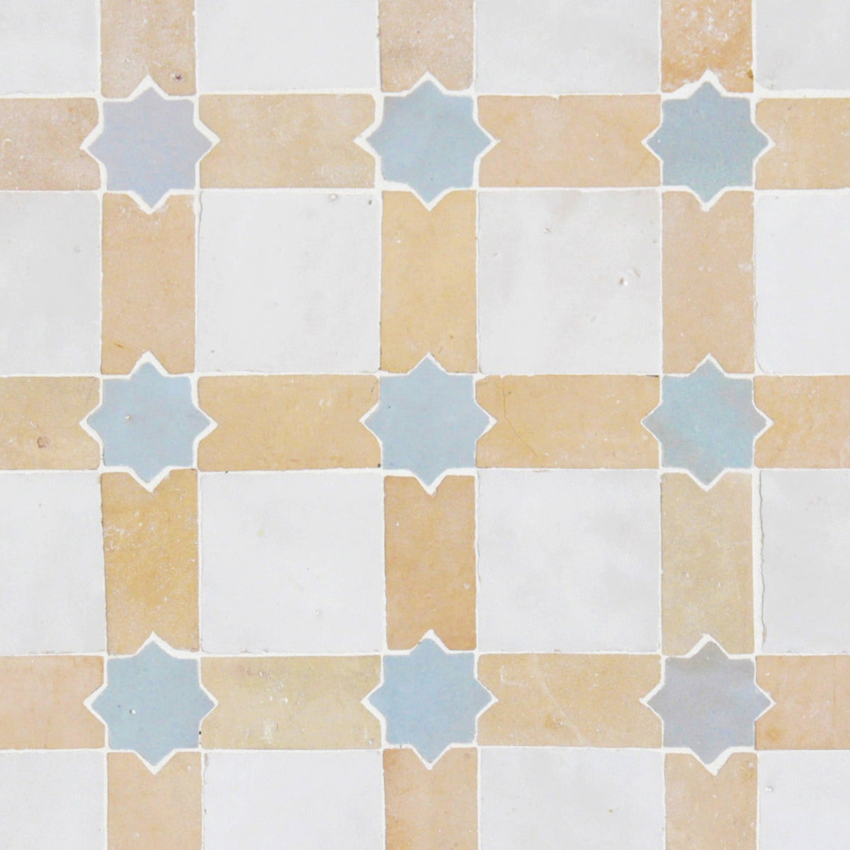 Moroccan Zellige Estela Mosaic Snow + Clay + Duck Egg Blue by Tiles of Ezra