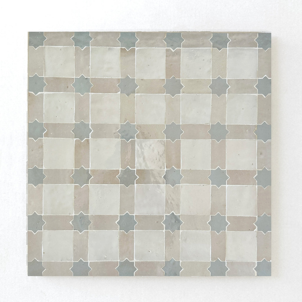 Moroccan Zellige Estela Mosaic Snow + Dust + Duck Egg Blue by Tiles of Ezra