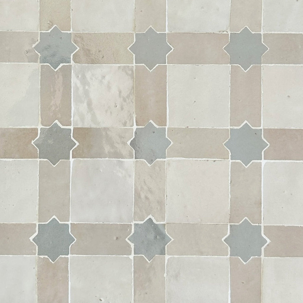 Moroccan Zellige Estela Mosaic Snow + Dust + Duck Egg Blue by Tiles of Ezra