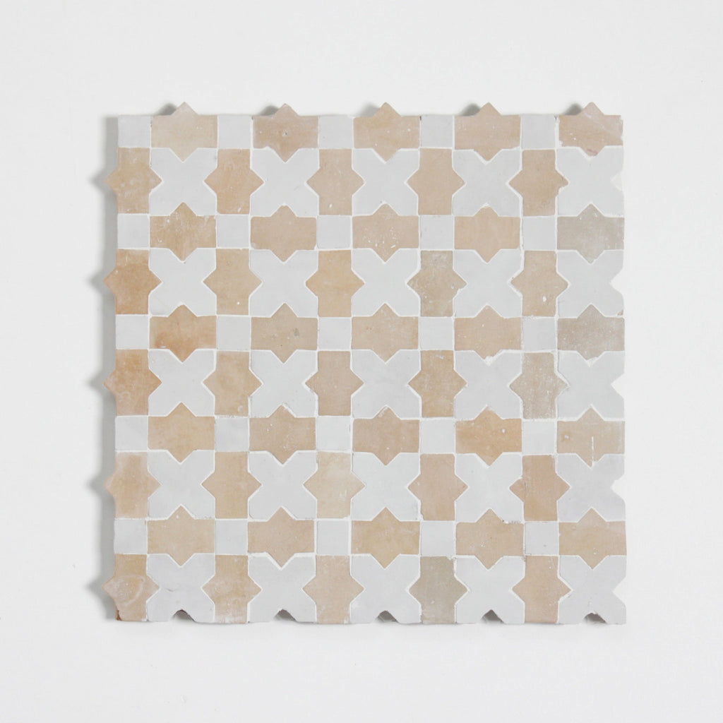 Moroccan Zellige Galeria Mosaic Snow + Clay by Tiles of Ezra