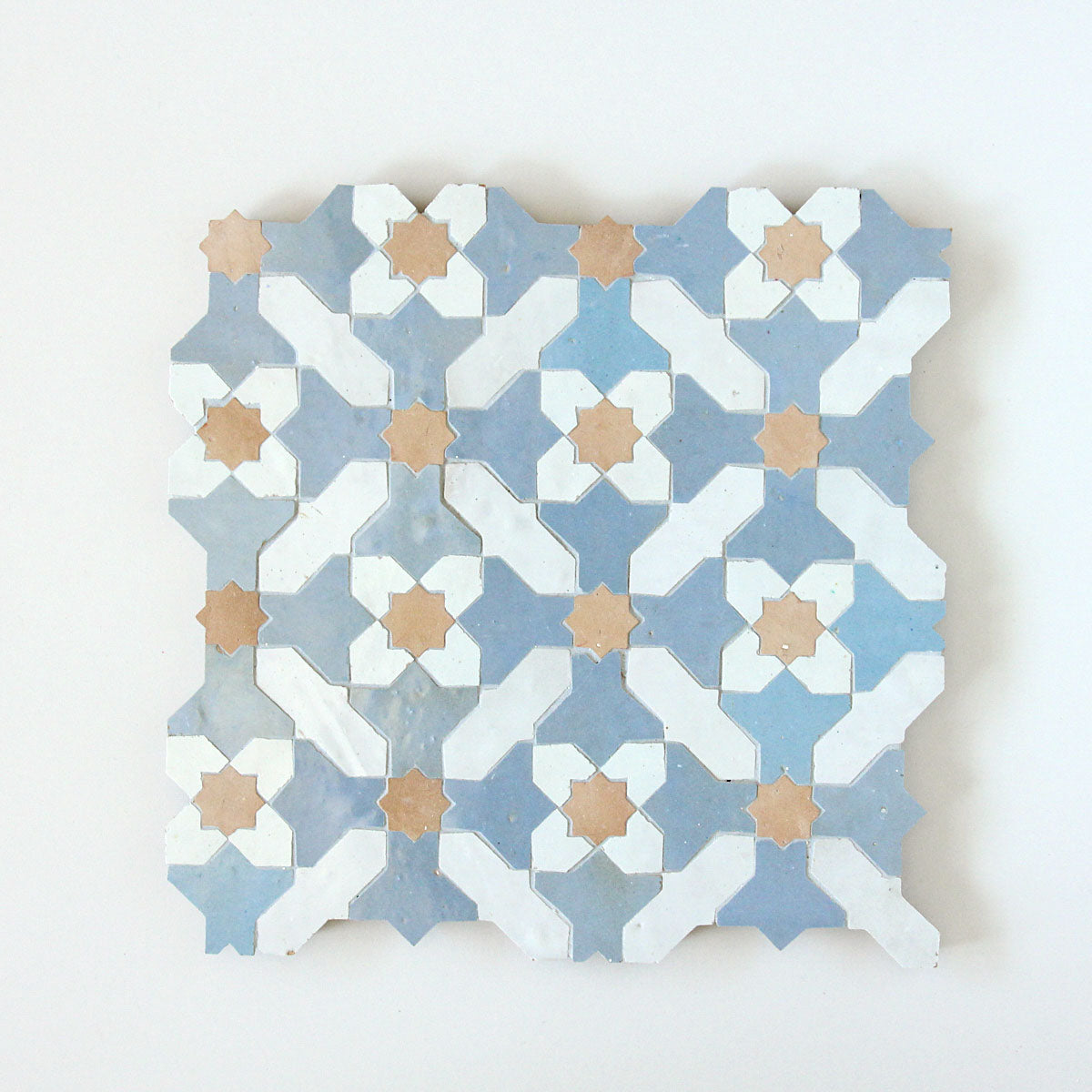 Moroccan Zellige Prisma Mosaic Snow + Blue Grass + Clay by Tiles of Ezra
