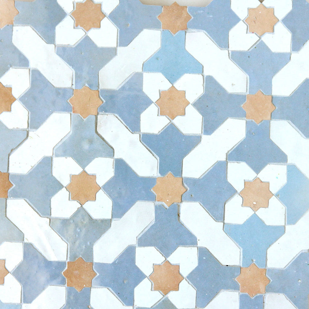 Moroccan Zellige Prisma Mosaic Snow + Blue Grass + Clay by Tiles of Ezra