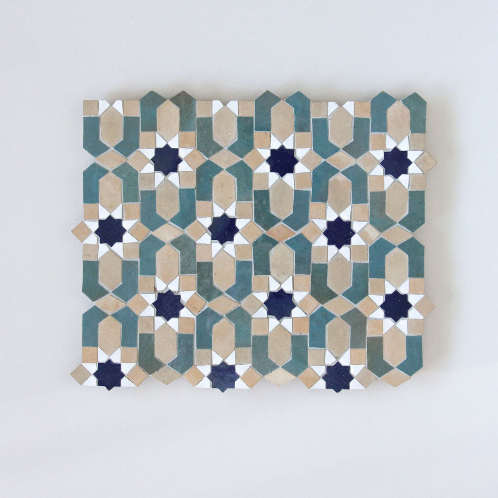 Moroccan Zellige Lucerna Mosaic Snow + Clay + Peacock + Royal Blue by Tiles of Ezra
