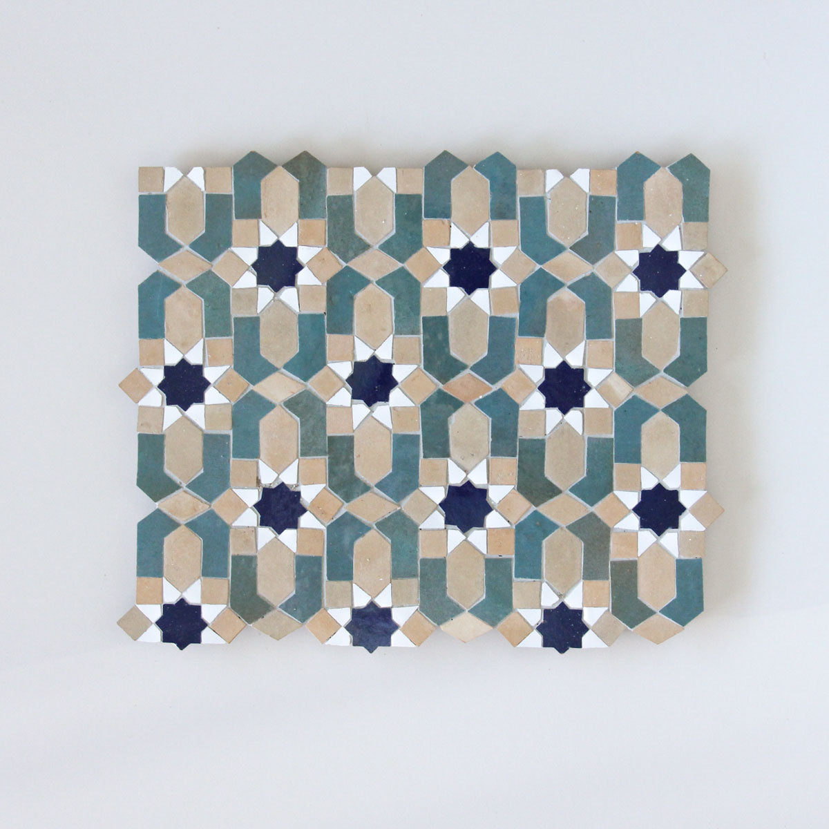 Moroccan Zellige Lucerna Mosaic Snow + Clay + Peacock + Royal Blue by Tiles of Ezra