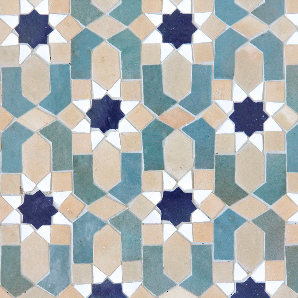 Moroccan Zellige Lucerna Mosaic Snow + Clay + Peacock + Royal Blue by Tiles of Ezra
