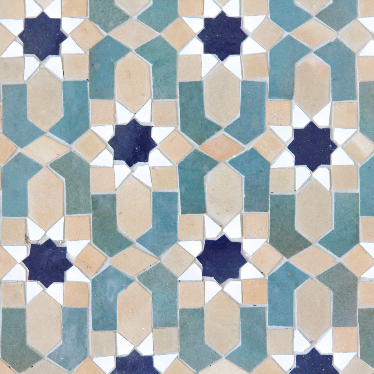 Moroccan Zellige Lucerna Mosaic Snow + Clay + Peacock + Royal Blue by Tiles of Ezra