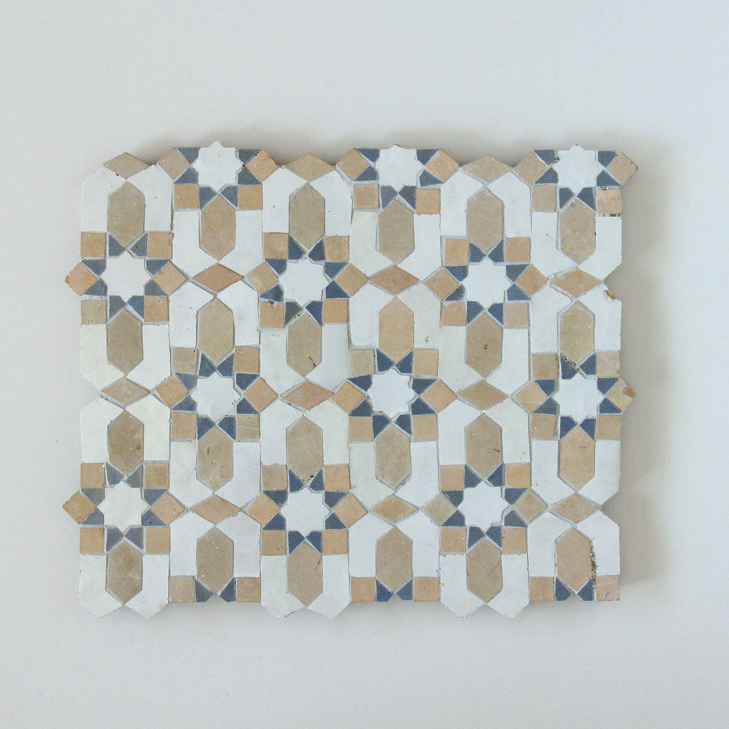 Moroccan Zellige Lucerna Mosaic Snow + Clay + Clear Sky by Tiles of Ezra