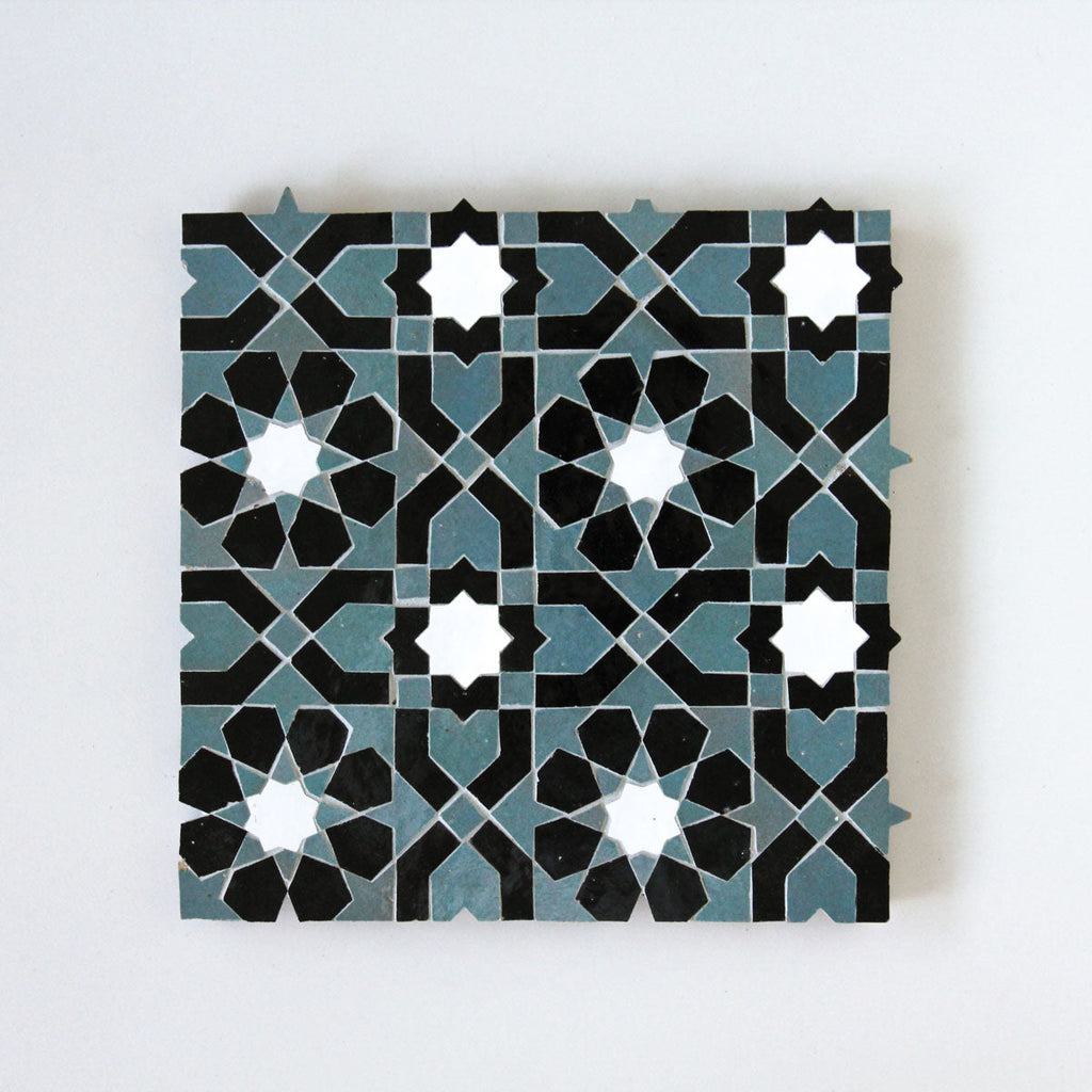 Moroccan Zellige Alcazar Mosaic Snow + Peacock + Black by Tiles of Ezra