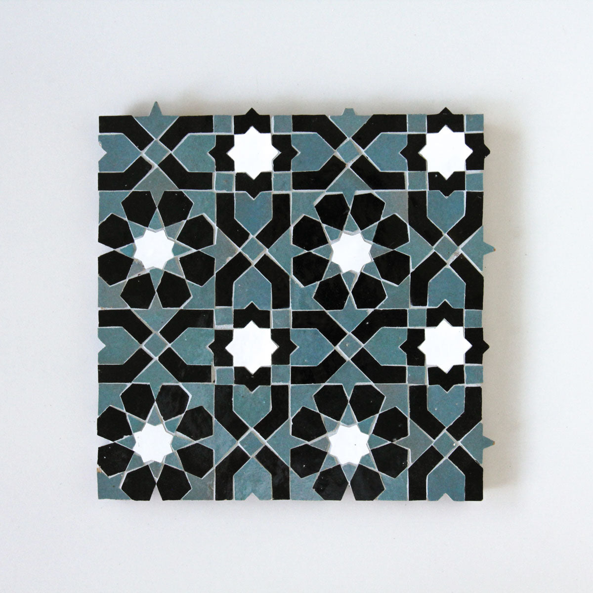 Moroccan Zellige Alcazar Mosaic Snow + Peacock + Black by Tiles of Ezra
