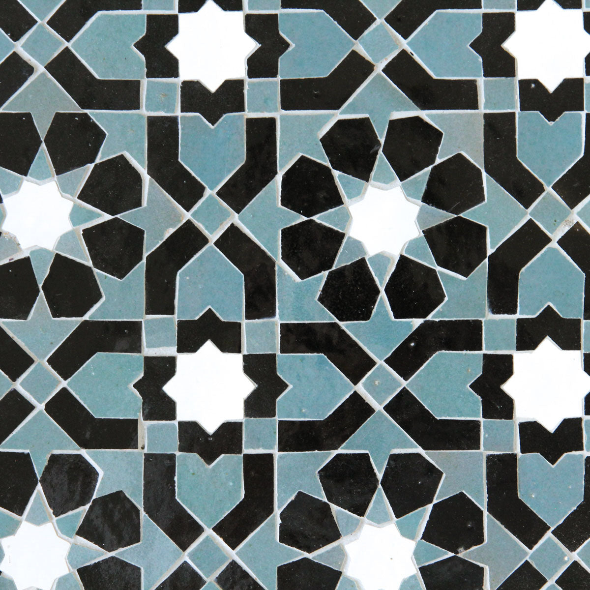Moroccan Zellige Alcazar Mosaic Snow + Peacock + Black by Tiles of Ezra