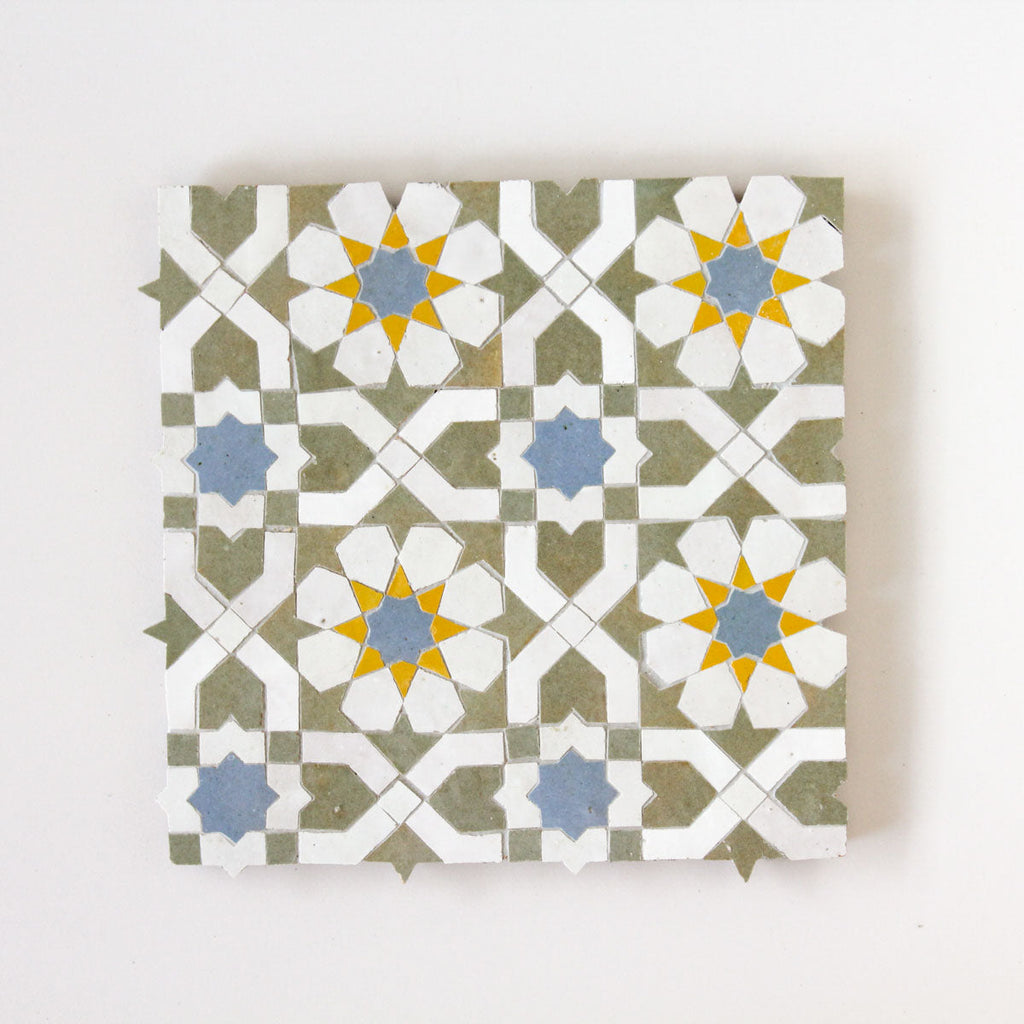 Moroccan Zellige Alcazar Mosaic Snow + Blue Grass + Avocado + Mustard by Tiles of Ezra