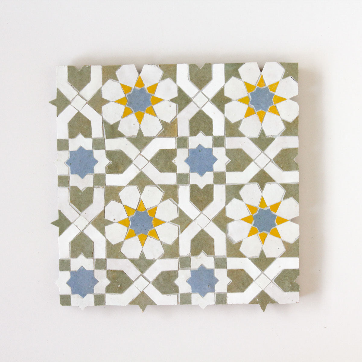 Moroccan Zellige Alcazar Mosaic Snow + Blue Grass + Avocado + Mustard by Tiles of Ezra