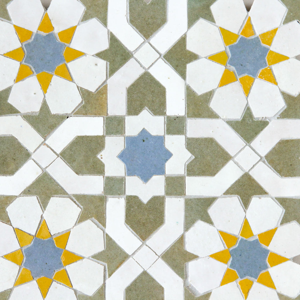 Moroccan Zellige Alcazar Mosaic Snow + Blue Grass + Avocado + Mustard by Tiles of Ezra