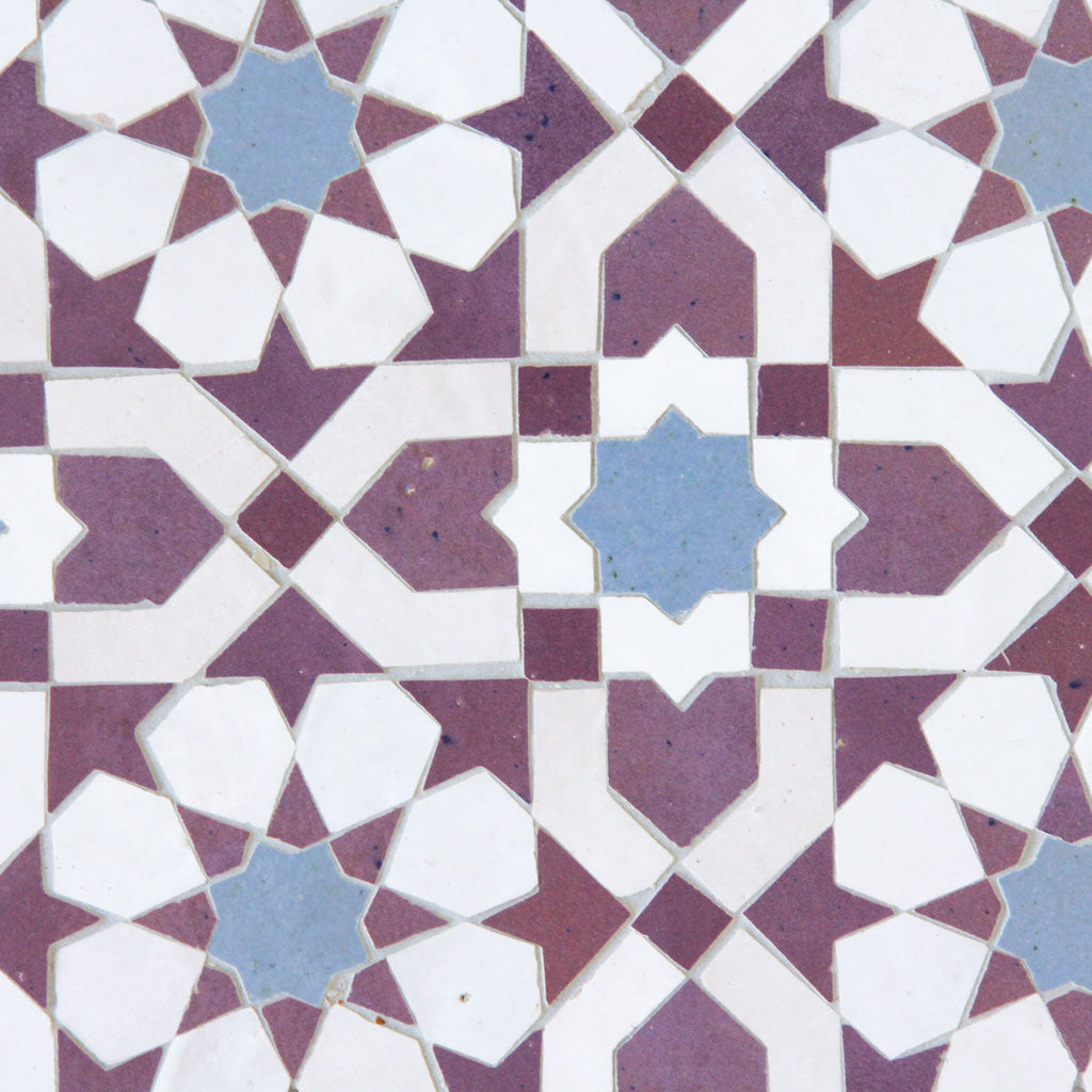Moroccan Zellige Alcazar Mosaic Snow + Blue Grass + Eggplant by Tiles of Ezra