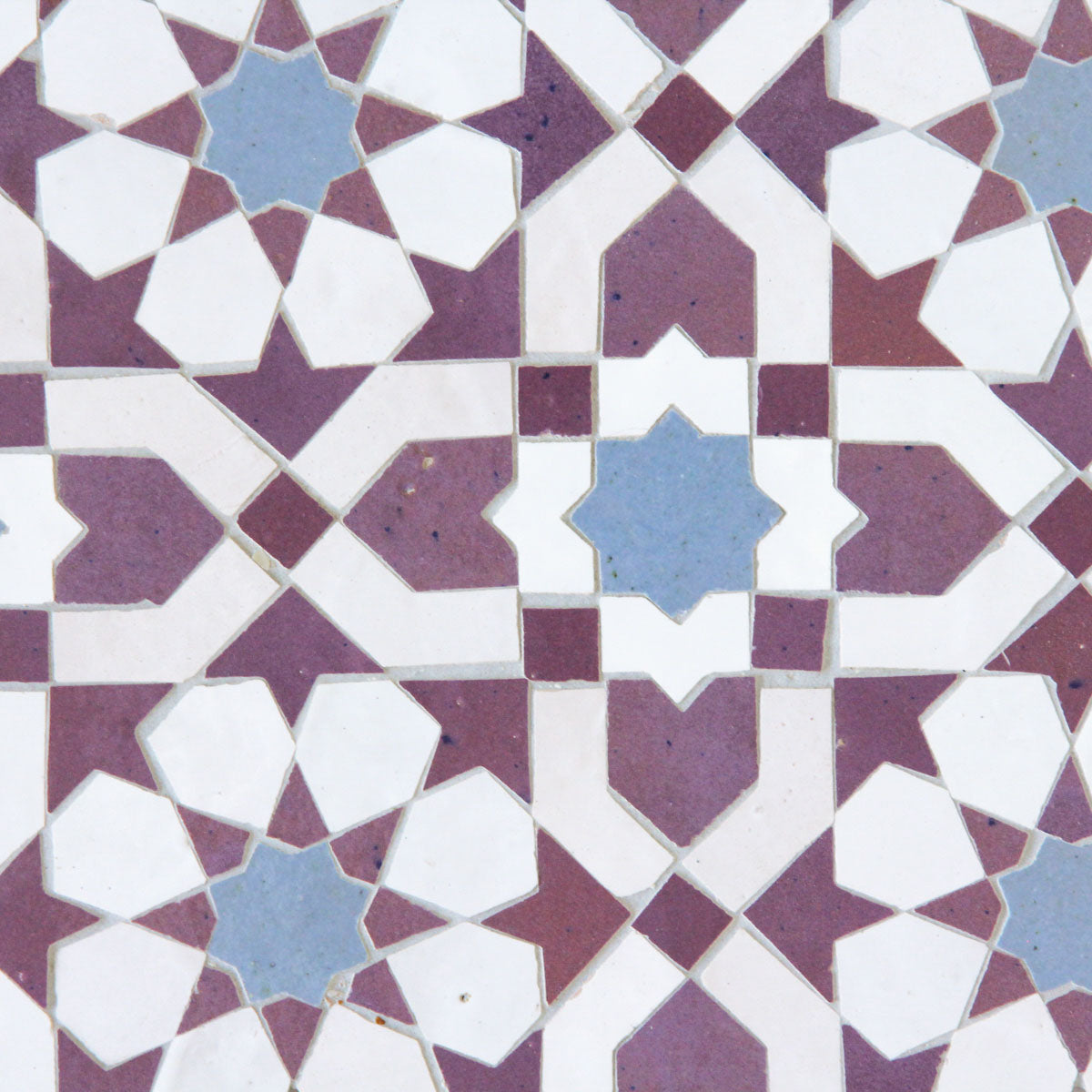 Moroccan Zellige Alcazar Mosaic Snow + Blue Grass + Eggplant by Tiles of Ezra