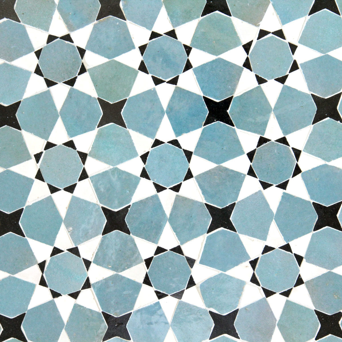 Moroccan Zellige Voluta Mosaic Snow + Peacock + Black by Tiles of Ezra