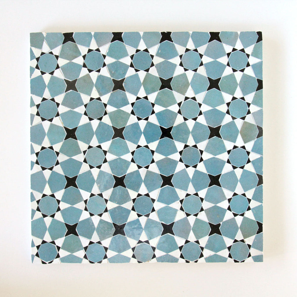Moroccan Zellige Voluta Mosaic Snow + Peacock + Black by Tiles of Ezra