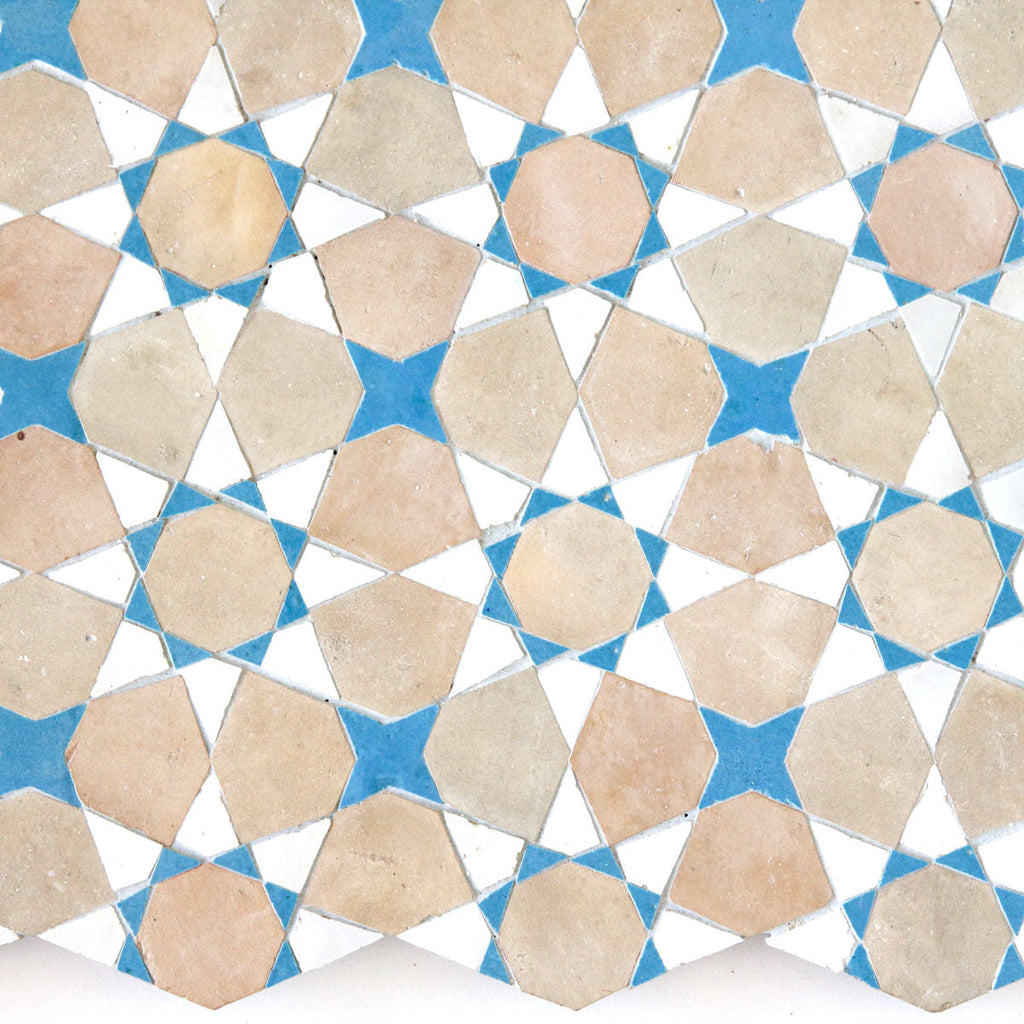 Moroccan Zellige Voluta Mosaic Snow + Clay + Teal by Tiles of Ezra