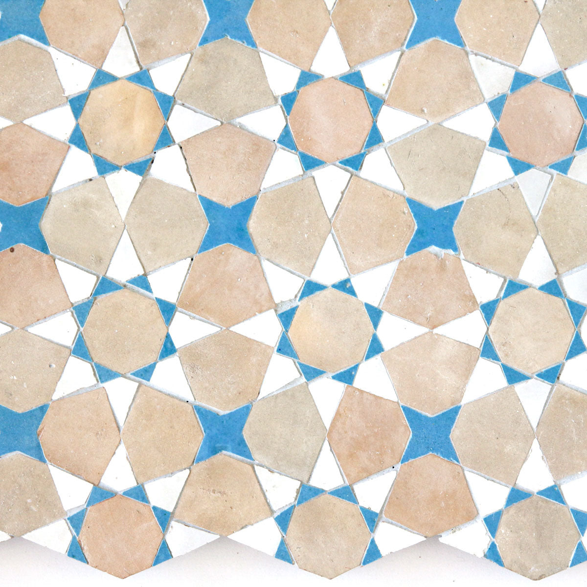 Moroccan Zellige Voluta Mosaic Snow + Clay + Teal by Tiles of Ezra