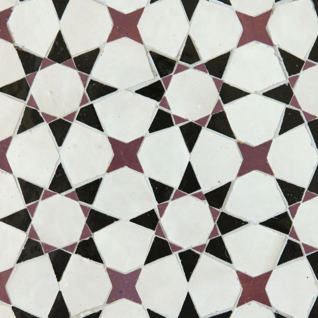 Moroccan Zellige Voluta Mosaic Snow + Eggplant + Black by Tiles of Ezra