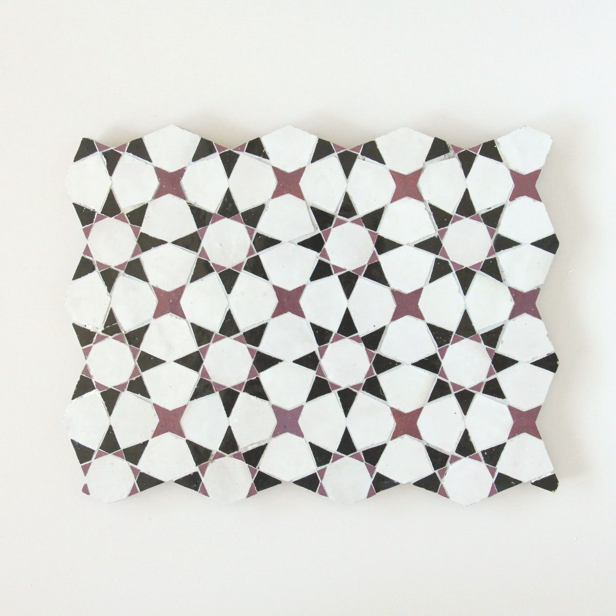 Moroccan Zellige Voluta Mosaic Snow + Eggplant + Black by Tiles of Ezra