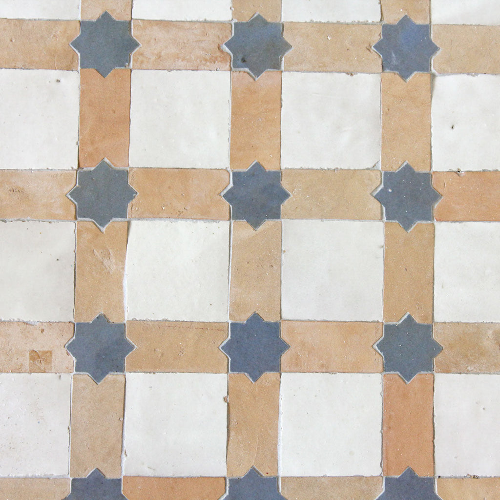 Moroccan Zellige Estela Mosaic Snow + Clay + Clear Sky by Tiles of Ezra