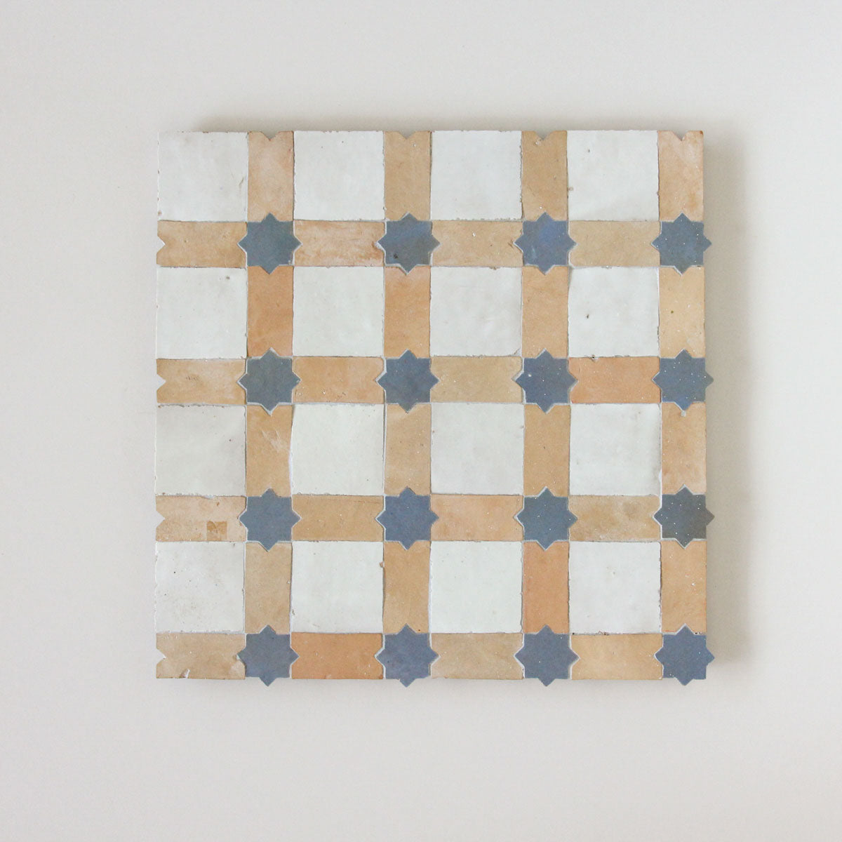 Moroccan Zellige Estela Mosaic Snow + Clay + Clear Sky by Tiles of Ezra