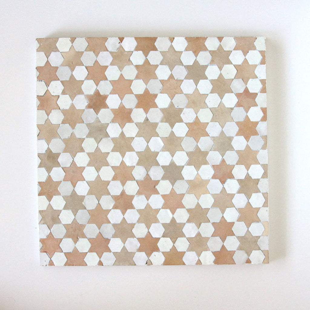Moroccan Zellige Senda Mosaic Snow + Clay by Tiles of Ezra