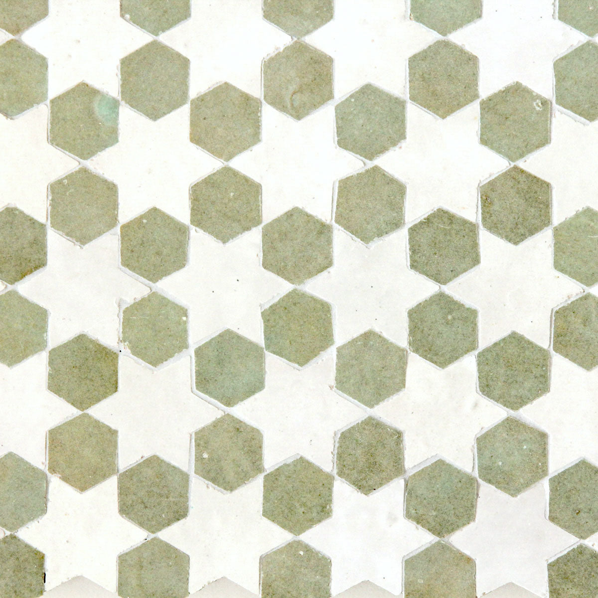 Moroccan Zellige Senda Mosaic Snow + Avocado by Tiles of Ezra