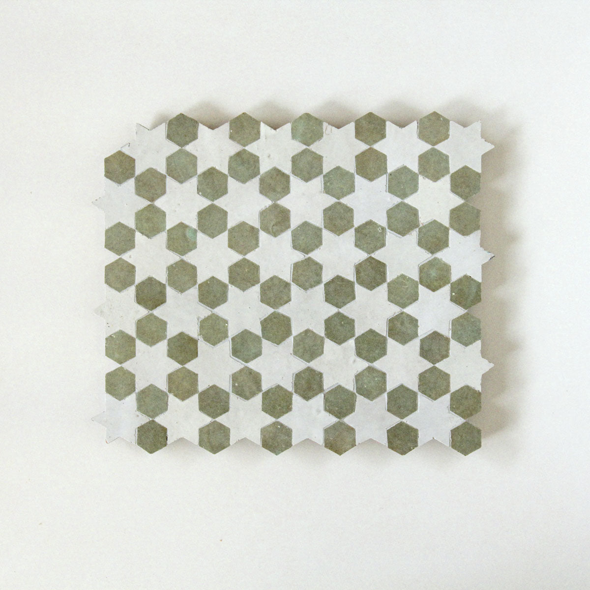 Moroccan Zellige Senda Mosaic Snow + Avocado by Tiles of Ezra