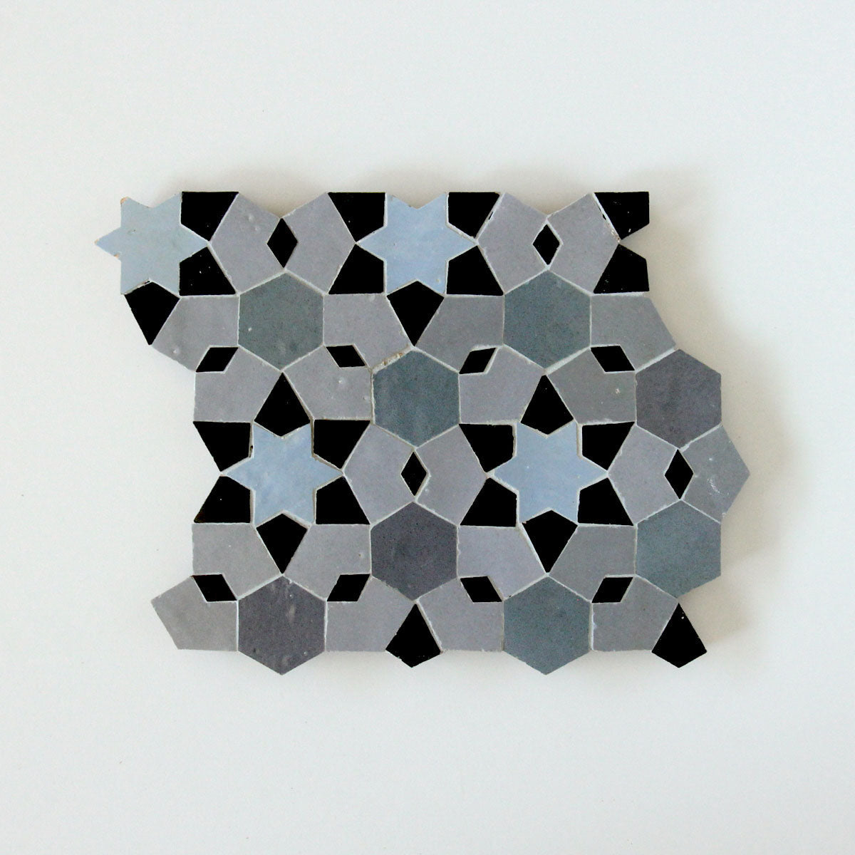 Moroccan Zellige Mudejar Mosaic Blue Grass + Powder + Ash Grey + Black by Tiles of Ezra
