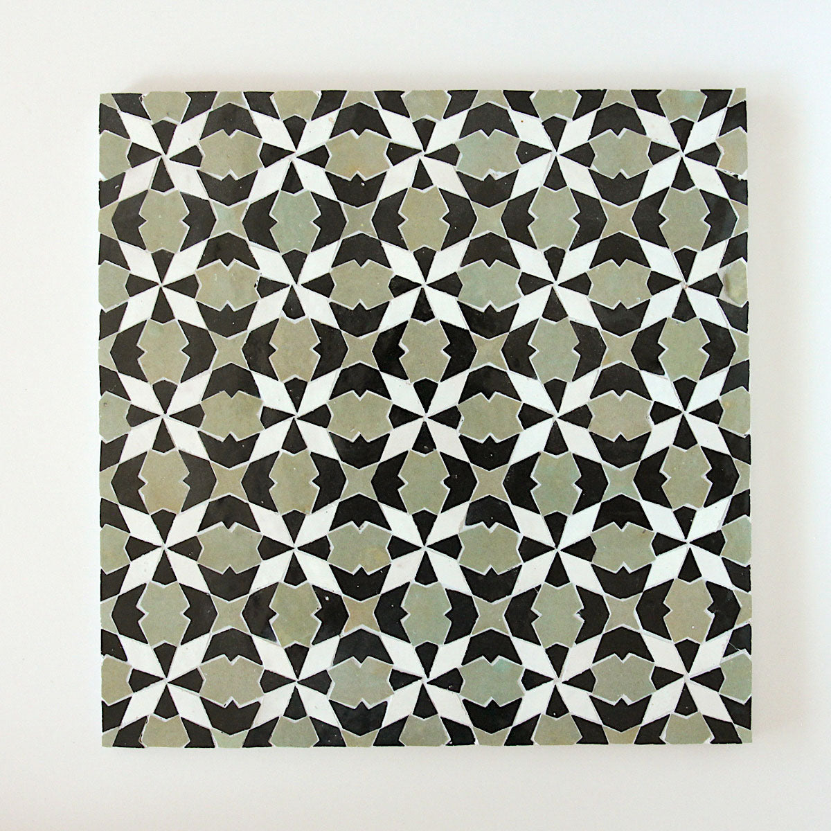 Moroccan Zellige Boveda Mosaic Snow + Avocado + Black by Tiles of Ezra