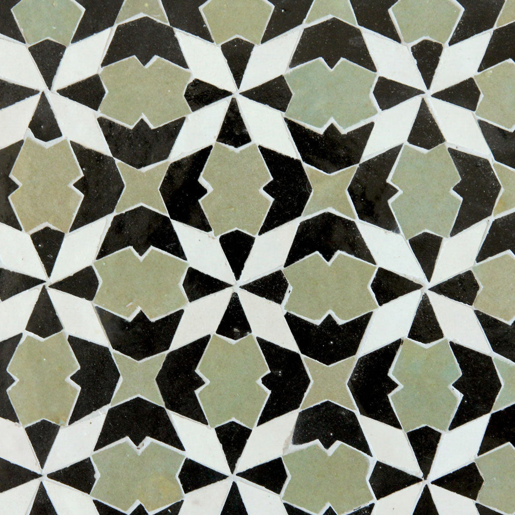 Moroccan Zellige Boveda Mosaic Snow + Avocado + Black by Tiles of Ezra