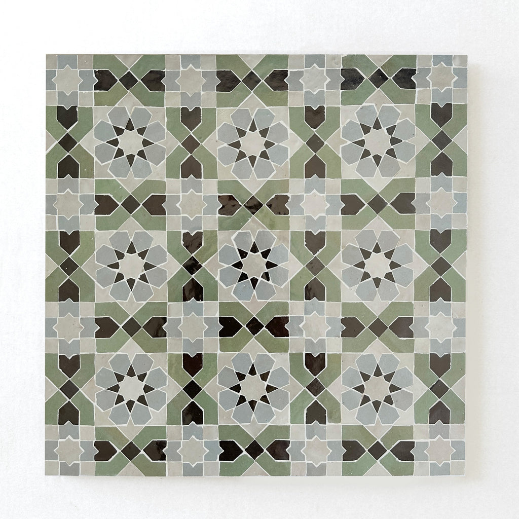 Moroccan Zellige Alcazar Mosaic Dust + Avocado + Black + Duck Egg Blue by Tiles of Ezra