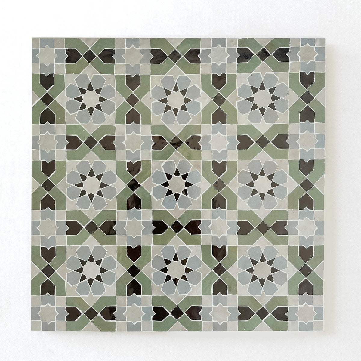 Moroccan Zellige Alcazar Mosaic Dust + Avocado + Black + Duck Egg Blue by Tiles of Ezra
