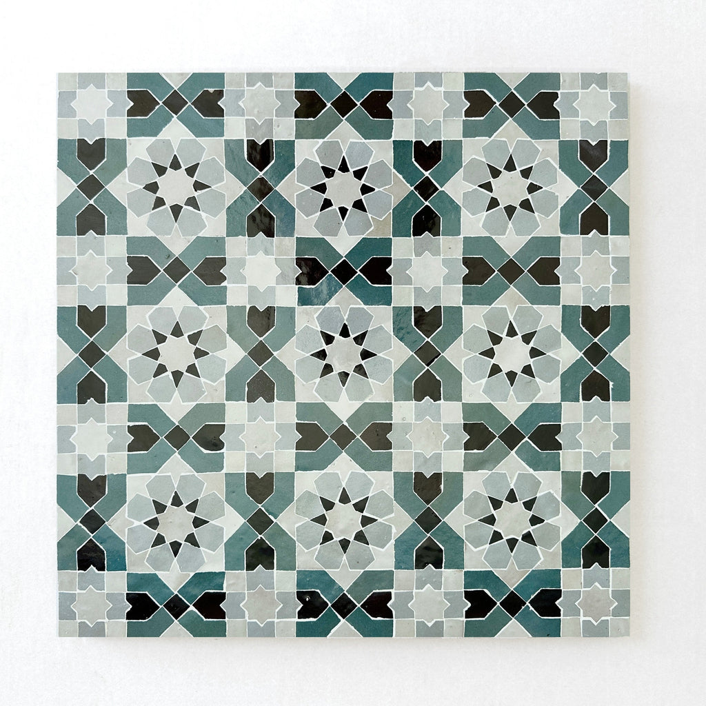 Moroccan Zellige Alcazar Mosaic Snow + Peacock + Chocolate + Duck Egg Blue by Tiles of Ezra