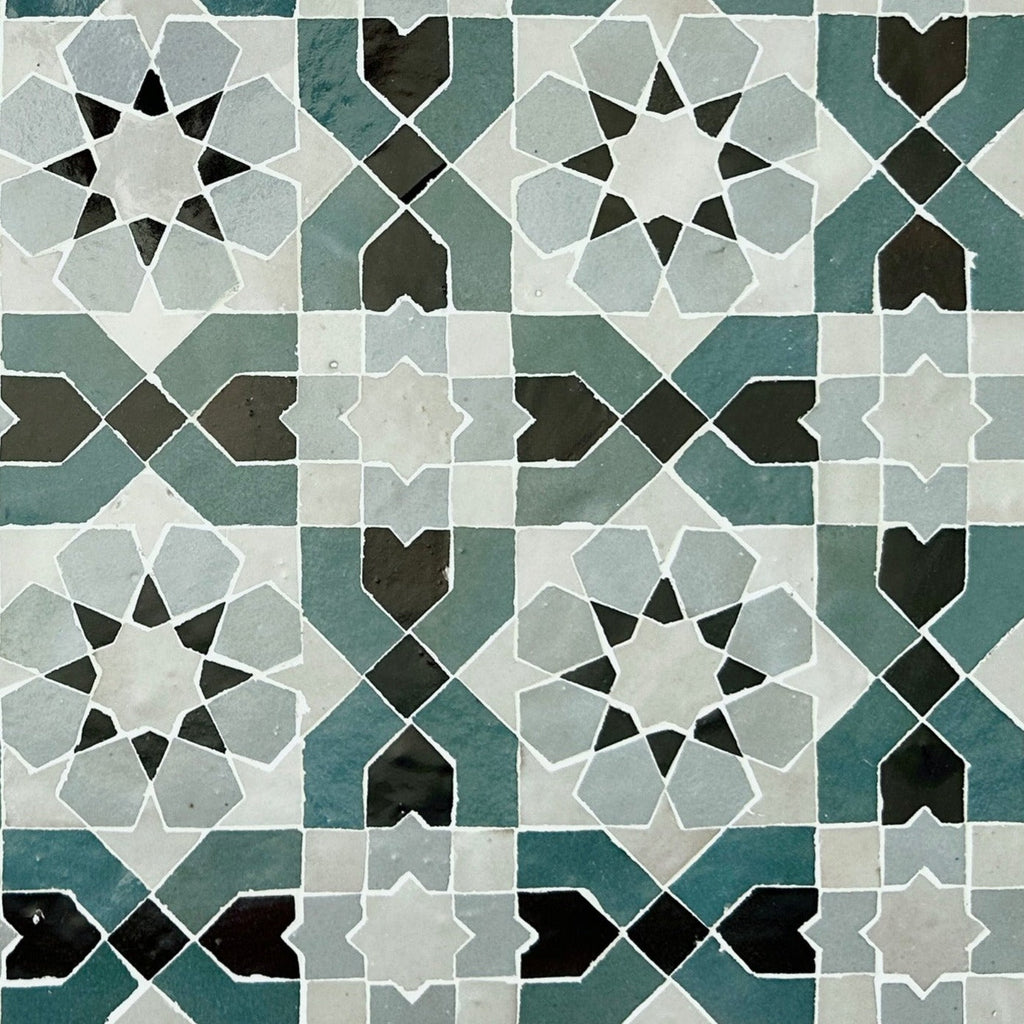 Moroccan Zellige Alcazar Mosaic Snow + Peacock + Chocolate + Duck Egg Blue by Tiles of Ezra