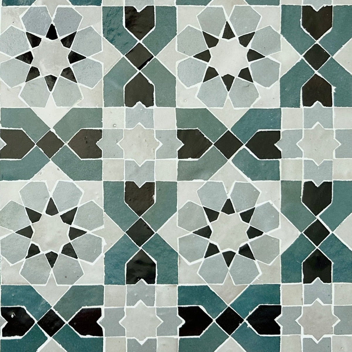 Moroccan Zellige Alcazar Mosaic Snow + Peacock + Chocolate + Duck Egg Blue by Tiles of Ezra