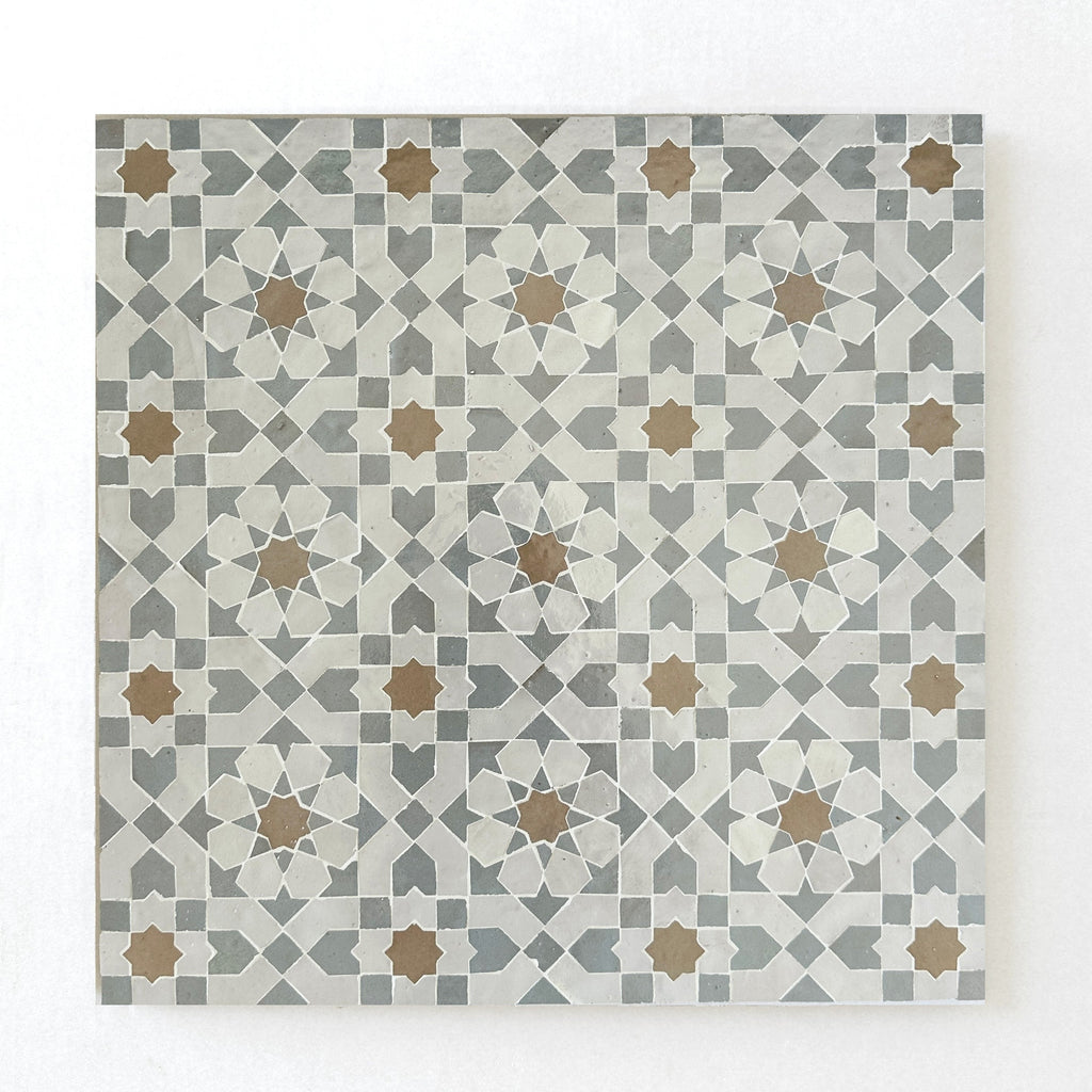Moroccan Zellige Alcazar Mosaic Snow + Latte + Duck Egg Blue by Tiles of Ezra