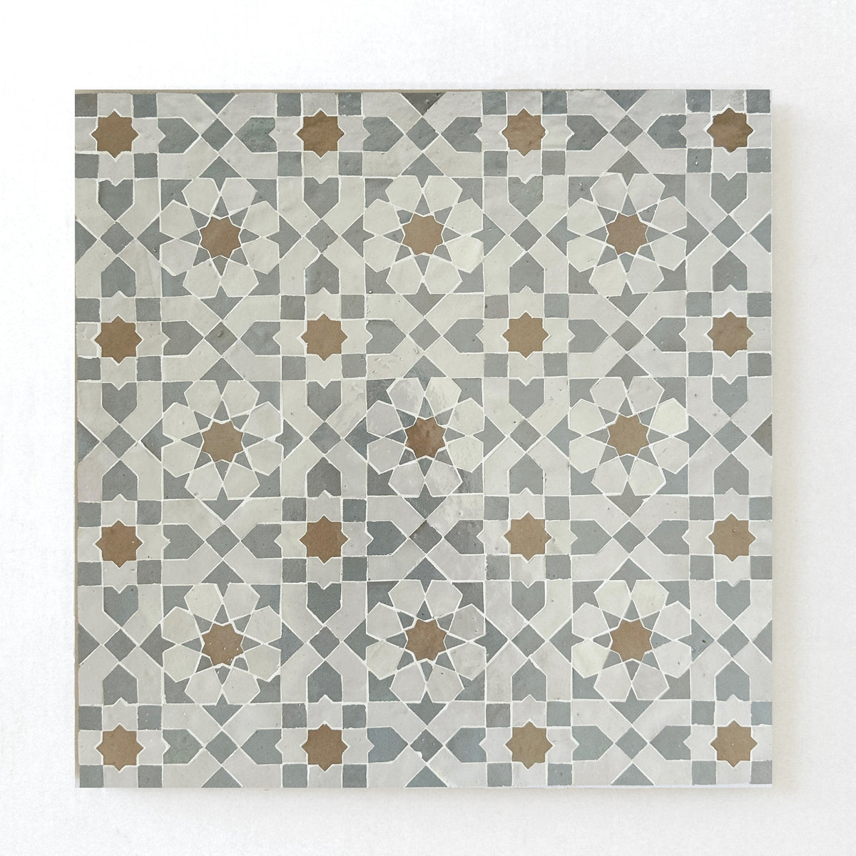 Moroccan Zellige Alcazar Mosaic Snow + Latte + Duck Egg Blue by Tiles of Ezra