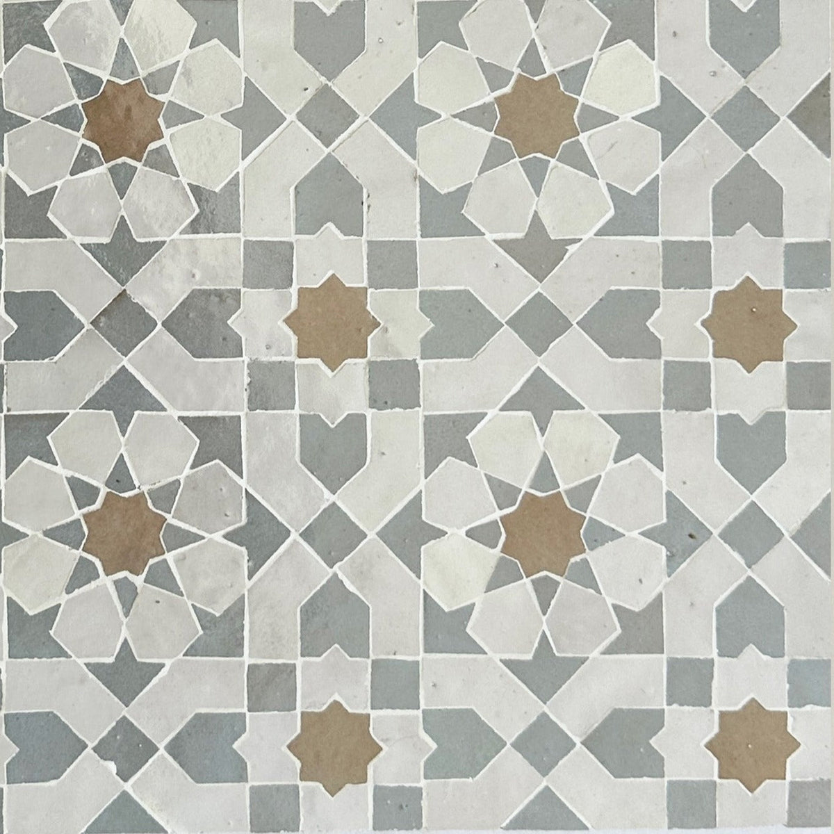 Moroccan Zellige Alcazar Mosaic Snow + Latte + Duck Egg Blue by Tiles of Ezra